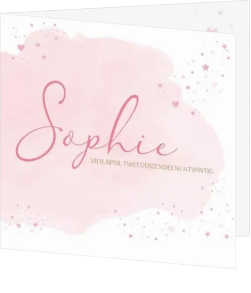 Sophie - Geboortekaartje - Roze waterverf wolkje