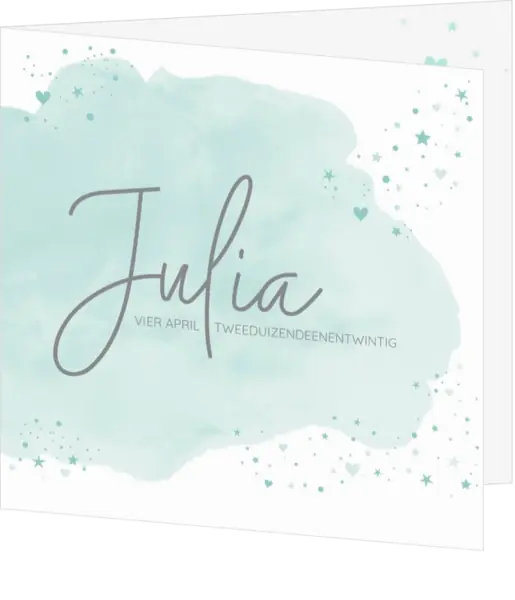 Julia - Geboortekaartje - Mint waterverf wolkje