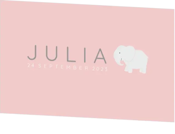 Geboortekaartje Julia - Safari - Olifantje op roze