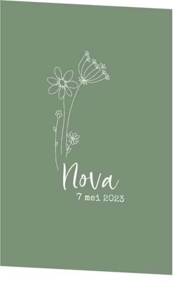 Geboortekaartje Nova - Lijntekening bloemen wit