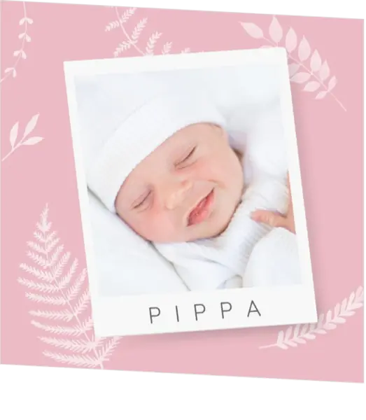 Babyborrelkaartje -  Polaroid met blaadjes roze