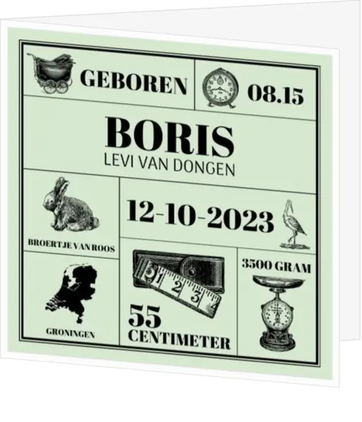 Geboortekaartje Boris - Retro met nostalgische afbeeldingen
