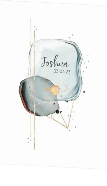 Geboortekaart Joshua - Abstracte blauwe aquarel