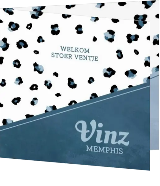 Geboortekaart Vinz - Leopard blauw