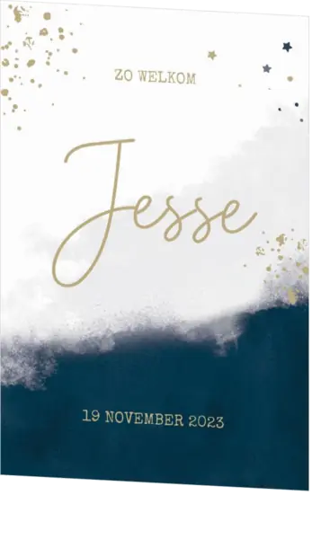 Geboortekaart Jesse - Donkerblauw met spetters