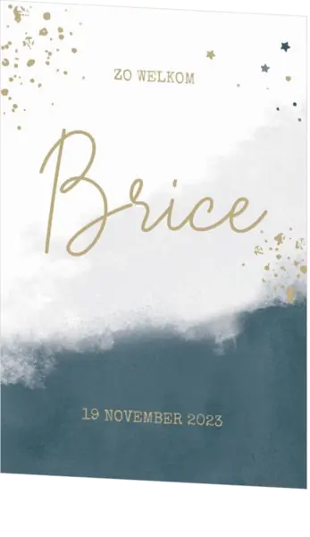 Geboortekaart Brice - Grijsblauw met spetters