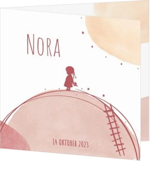 Geboortekaart Nora - Cirkels met silhouette meisje