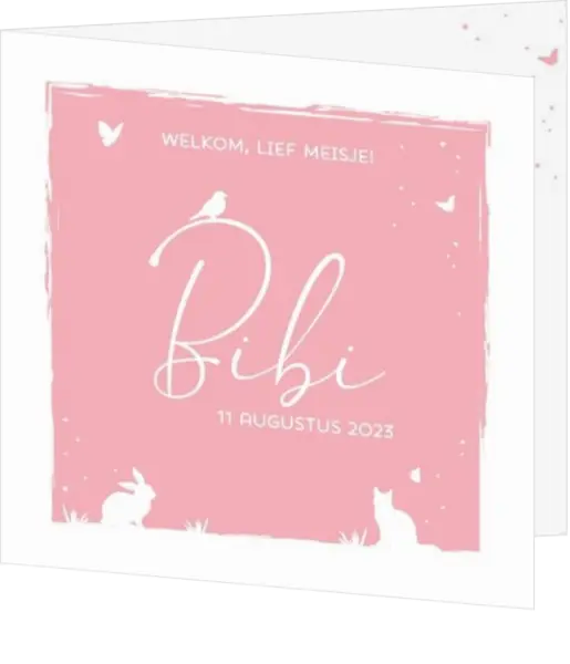 Geboortekaartje Bibi - Silhouetten van lieve diertjes