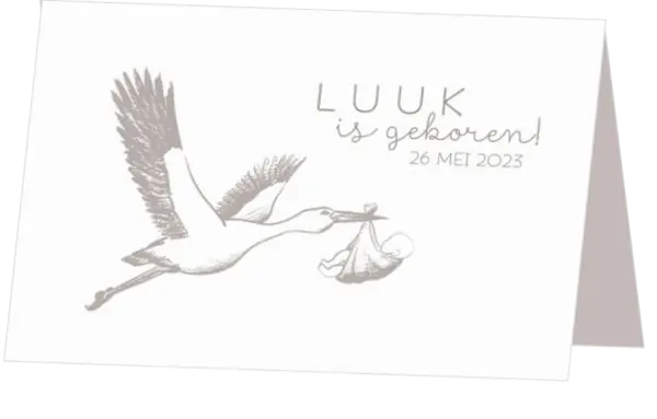 Geboortekaart Luuk - Handgetekende ooievaar
