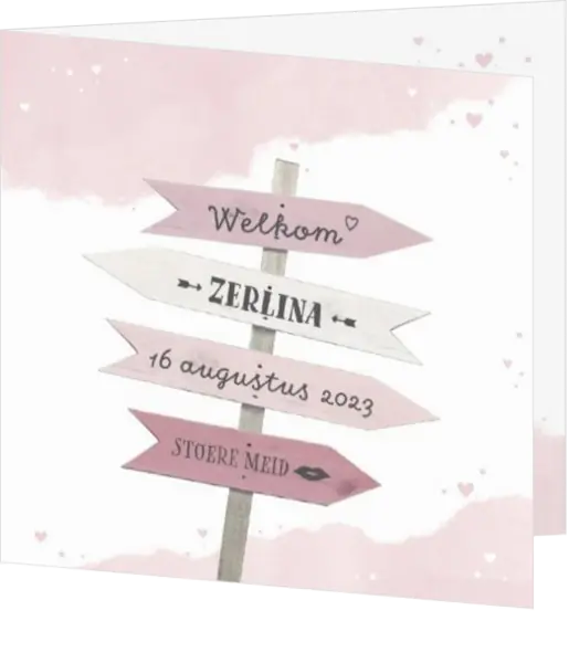 Geboortekaart Zerlina - Wegwijzers
