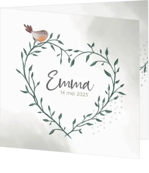 Geboortekaart Emma - Hart van blaadjes