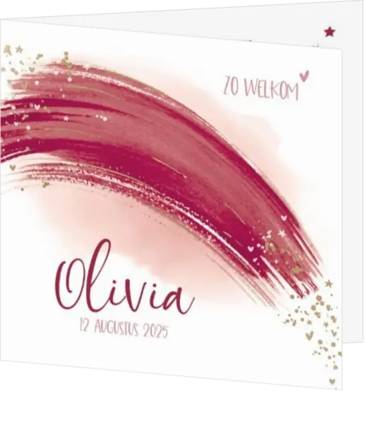 Geboortekaartje Olivia - Regenboog bordeauxrood