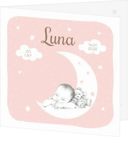 Geboortekaart Luna - Potloodtekening baby