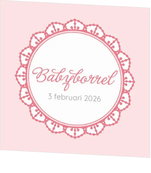 Kraamborrel zacht roze rondje met kant