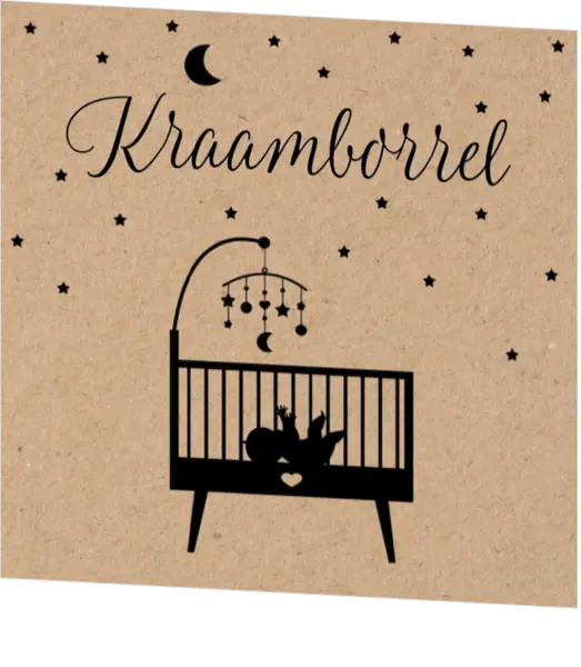 Kraamborrel silhouet wieg op kraft
