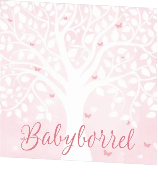 Babyborrelkaart waterverf boom roze