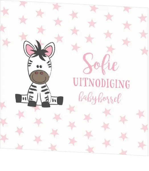 Lief zebraatje babyborrelkaart