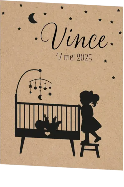 Poster 1 grote zus silhouet bij de wieg kraft