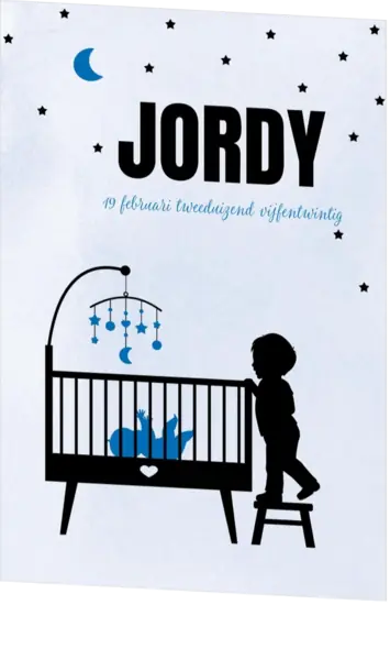 Poster 2 grote broer silhouet bij de wieg op blauwe achtergrond