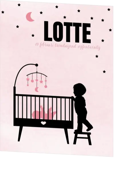 Poster 1 grote broer silhouet bij de wieg op roze achtergrond
