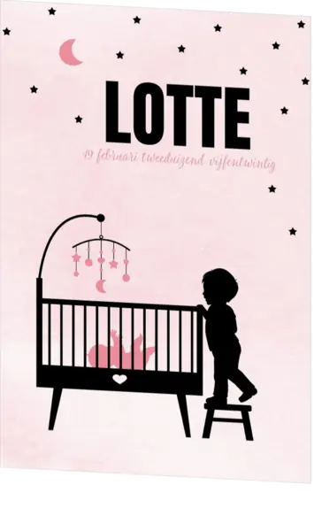 Poster 2 grote broer silhouet bij de wieg op roze achtergrond