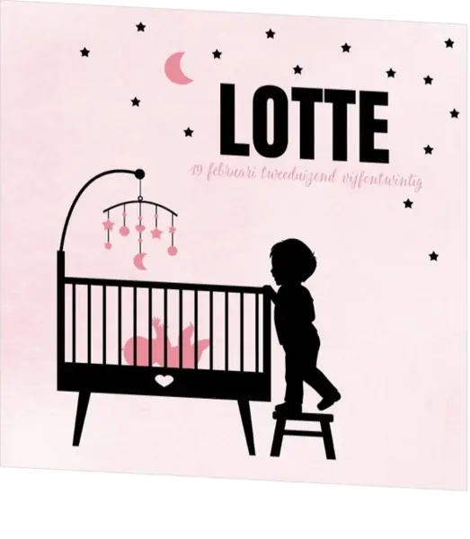 Poster 3 grote broer silhouet bij de wieg op roze achtergrond