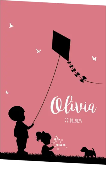 Poster 2 roze met zwart jongen en meisje silhouet