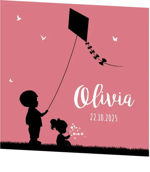 Poster 3 roze met zwart jongen en meisje silhouet