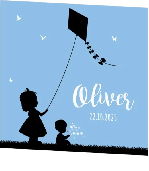 Poster 3 blauw met zwart jongen en meisje silhouet