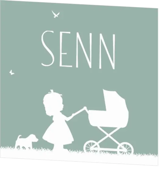 Poster 3 groen met meisje en kinderwagen