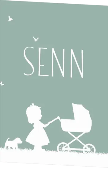 Poster 2 groen met meisje en kinderwagen