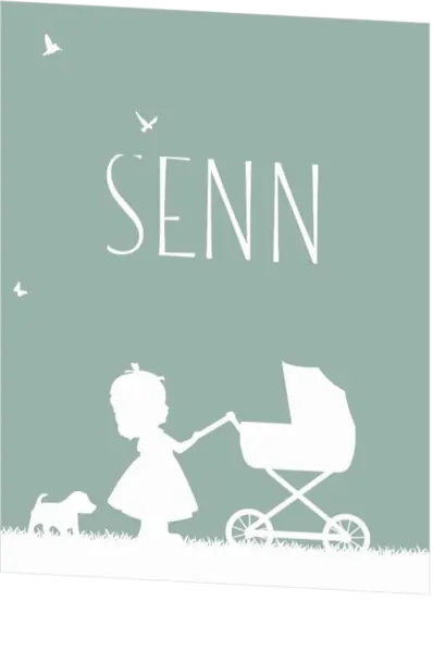 Poster 1 groen met meisje en kinderwagen