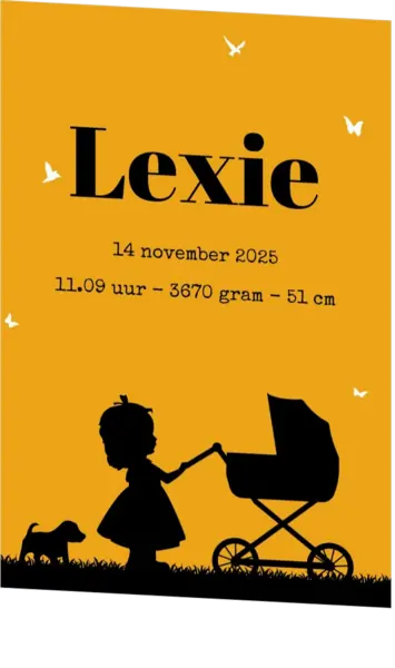 Poster 2 oker met zwart meisje en kinderwagen silhouet