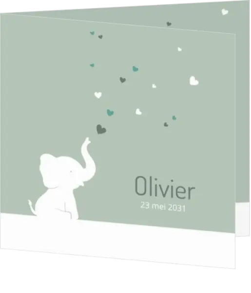 Schattig geboortekaartje met olifantje en hartjes