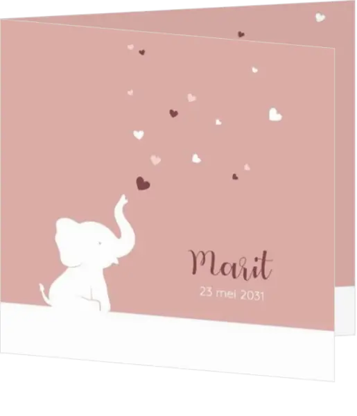 Schattig geboortekaartje met olifantje en hartjes
