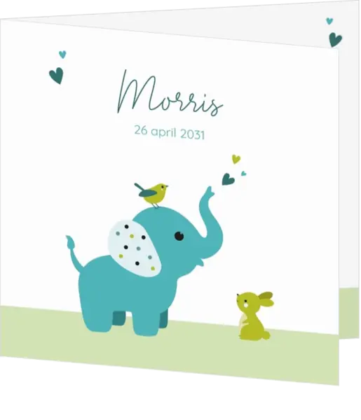 Geboortekaart jongen blauwe olifant