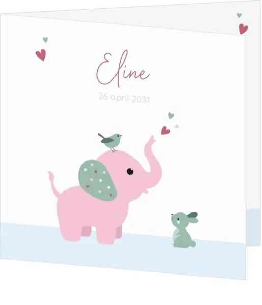 Geboortekaart meisje roze olifant