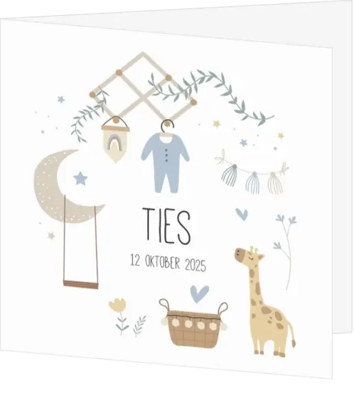 Lief geboortekaartje in Boho stijl in het blauw