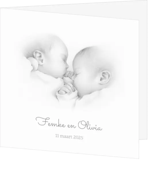 Geboortekaartje potloodtekening voor tweeling