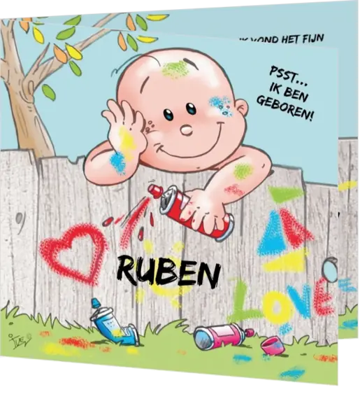 Getekende geboortekaart - Graffiti baby
