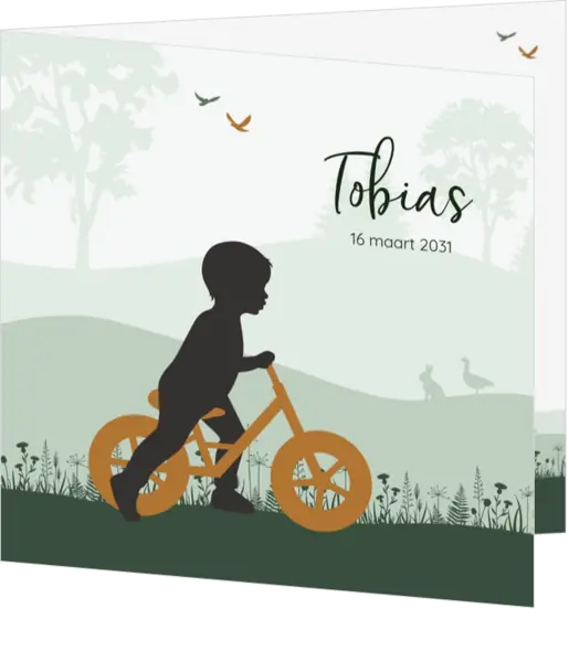 Geboortekaart loopfiets groen