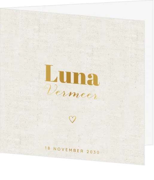 Geboortekaartje Luna - Goud op Jute