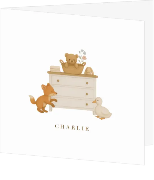 Geboortekaartje diertjes Charlie beige bruin
