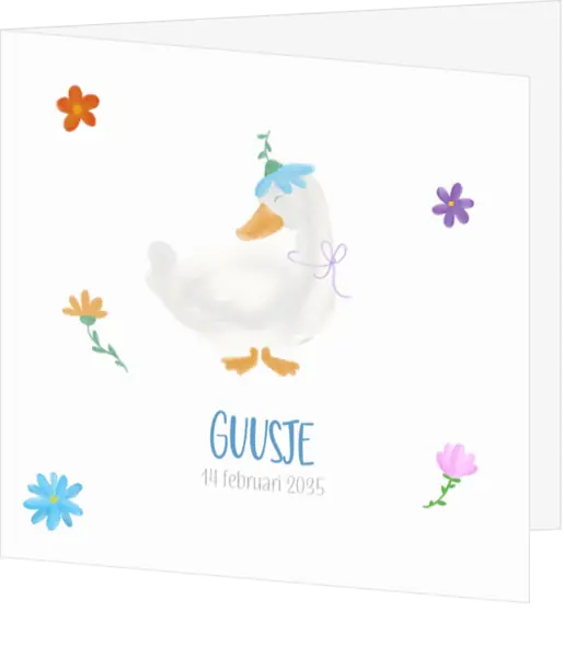 Geboortekaartje Guusje gansje met bloemetjes
