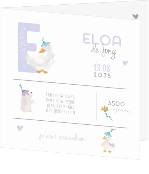 geboortekaartjes eloa met schattige diertjes ernaast