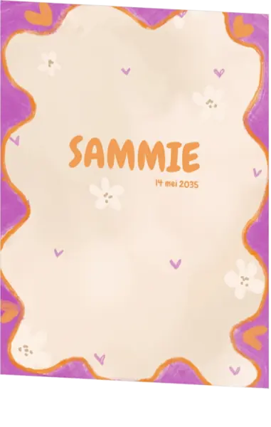 Geboortekaartje Sammie - Bloemen en gekleurde hartjes