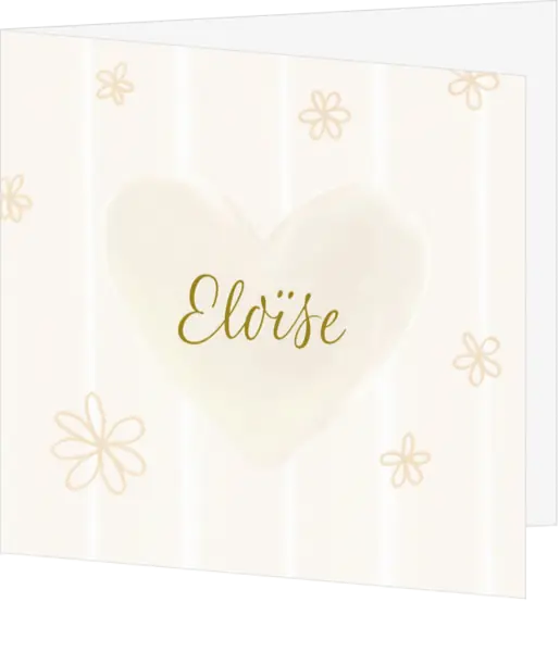 Geboortekaartje Eloïse - Pastel geel hart en bloemen