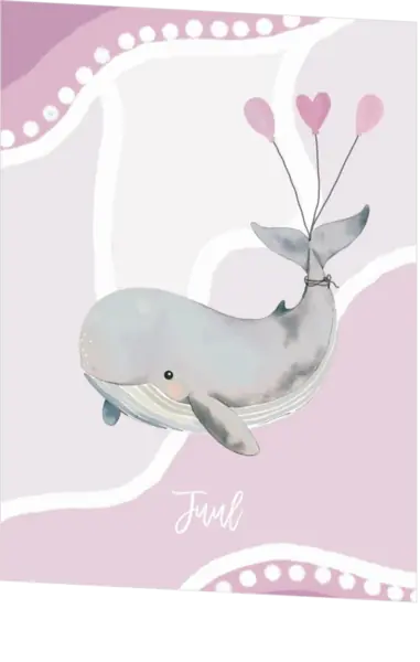 Geboortekaart walvis roze