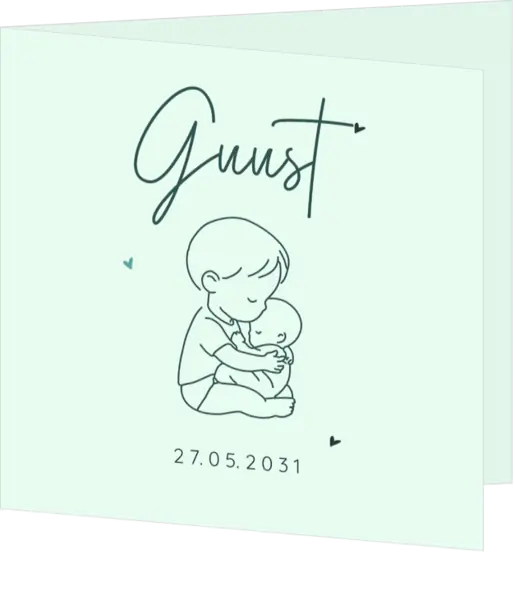 Lief geboortekaartje lijntekening met grote broer en baby
