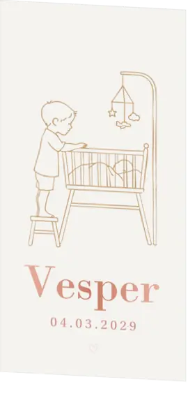 Lief geboortekaartje met broer bij wieg en minimalistische lijntekening